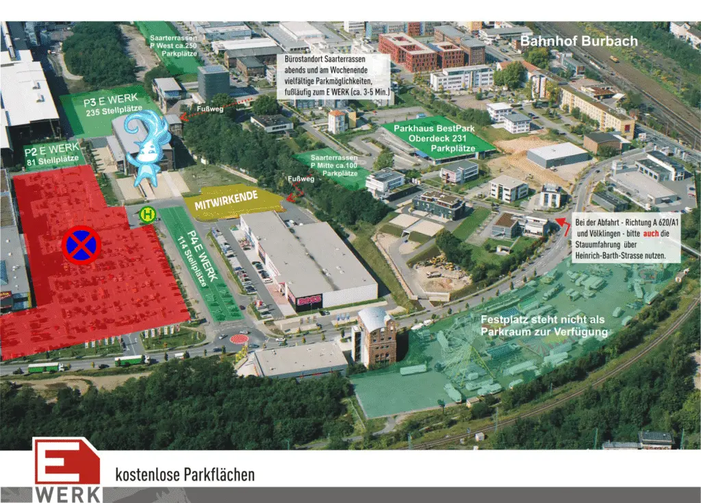 Parkplätze am E-Werk Saarbrücken - Anfahrt zur HiroCon 2026