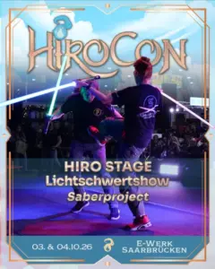 Ankündigungsgrafik Aufführung Saberproject (Sonntag) auf der HiroCon 2026