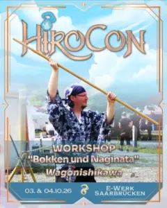 Ankündigungsgrafik Workshop: Kampfkünste (Bokken und Naginata) auf der HiroCon 2026