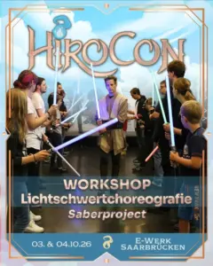 Ankündigungsgrafik Workshop: Lichtschwertchoreografie auf der HiroCon 2026
